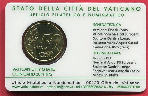 Vatikan 50 Cent 2011 Coincard N 2 Papst Benedikt XVI BU MA Shops