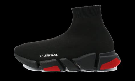 Tchooka Balenciaga Speed 2 0 In Black Recycled Knit With Red Sole