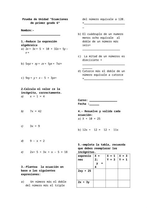 Docx Prueba De Unidad Ecuaciones Dokumen Tips