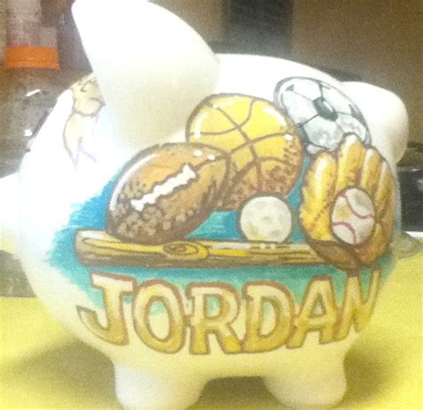 Personalized Kids Piggy Bank Vintage Sports Theme Handpainted - Etsy