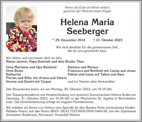 Traueranzeigen von Helena Maria Seeberger Allgäuer Zeitung