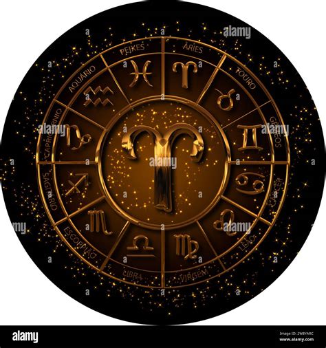 Circle Of Golden Zodiac Signs Aries Stock Photo Alamy