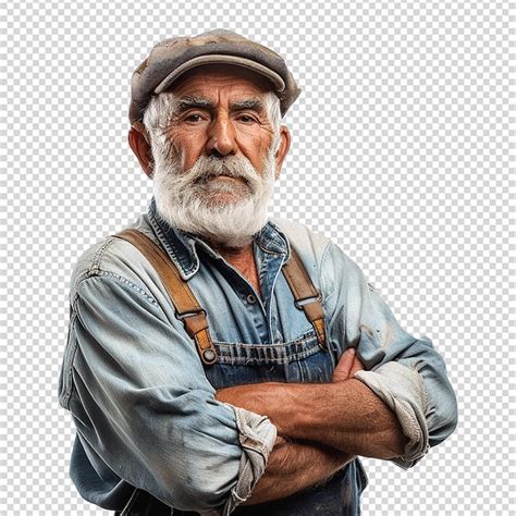 Retrato De Un Anciano Trabajador Aislado Sobre Un Fondo Transparente