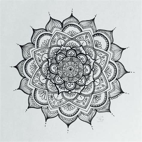 A Black And White Drawing Of A Flower With Intricate Designs On It S Petals