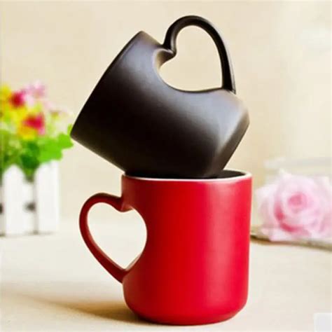 Coffee Tea Milk Mug Ceramics Heart Shape Handle Cartoon Pattern Hot Cold Heat Sensitive Color