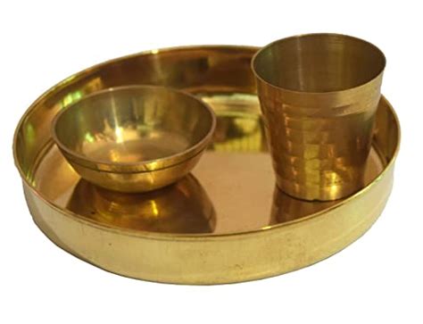 Laddu Gopal Ji Ke Bartan Small Pcs Set Brass Bhog Thali With Glass