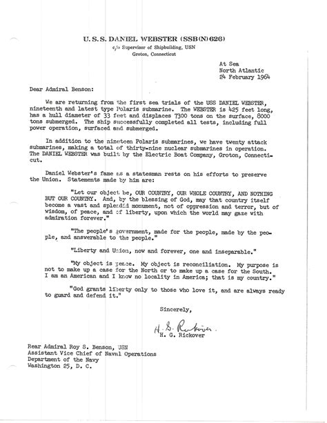 Rickover Letters To RADM Roy S Benson USS Hyman G Rickover