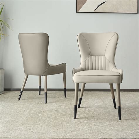 Modern Beige Dining Chair With High Back Design PU Leather Iron Legs