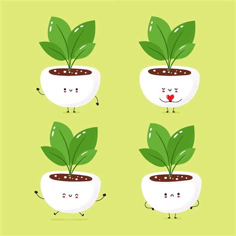 Premium Vector Set Of Cute Happy And Sad House Plant