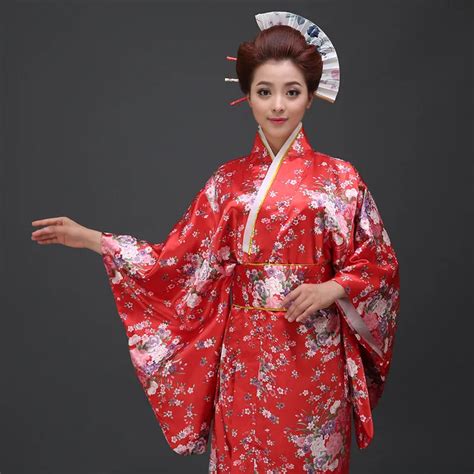 Red Vintage japonês quimono Yukata Haori traje Retro mulheres vestido