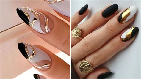 Black golden nails 4 diseños de uñas almendra cortas para tu día a día