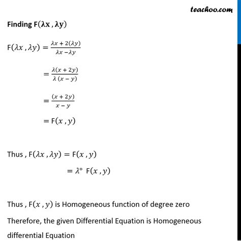 Example 10 Show X Y Dydx X 2y Is Homogeneous Solve