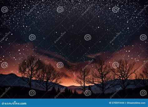 Starry Skies Over Mountains Landscape At Night Created Using