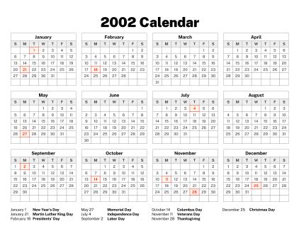 2002 Calendar – Old Calendars