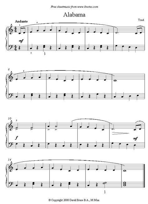 Alabama Sheet Music For Piano Piano Sheet Music Piano Music Sheet Music