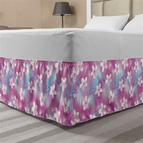 Nature Bed Skirt Floral Theme Botanical Motifs Frangipani Hibiscus Flowers Demonstration