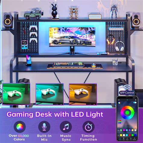 Walmart 55" Gaming Desk with LED Lights, Hutch, Pegboard & Monitor ...