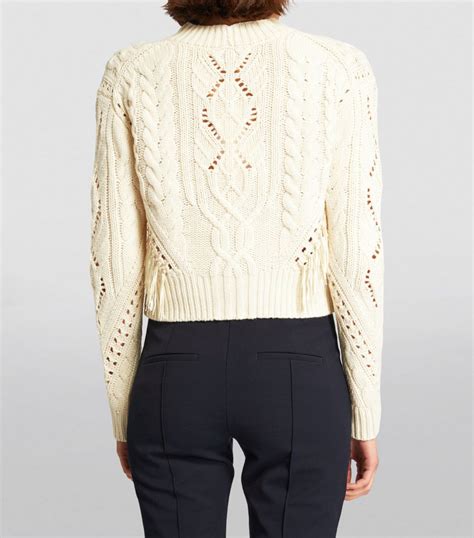 Womens Vince Beige Fringed Cable Knit Sweater Harrods UK