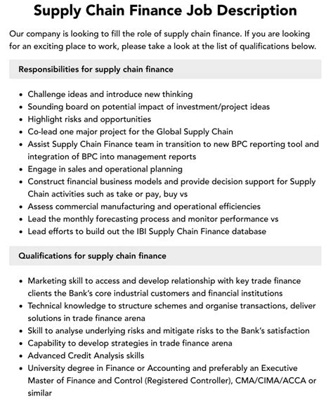 Supply Chain Finance Job Description Velvet Jobs