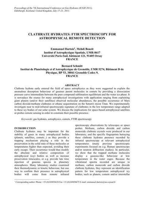 PDF CLATHRATE HYDRATES FTIR SPECTROSCOPY FOR ASTROPHYSICAL REMOTE