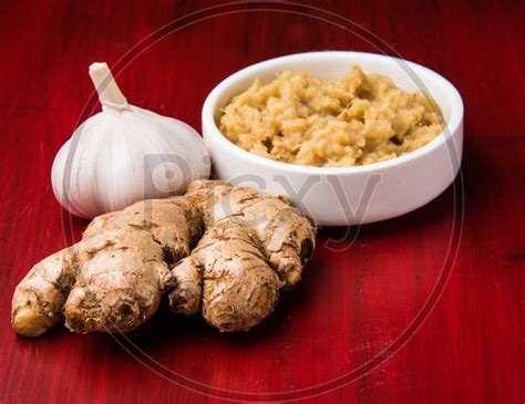 Image Of Ginger Garlic Paste Or Puree Also Known As Lahsun Adrak Mixture Selective Focus