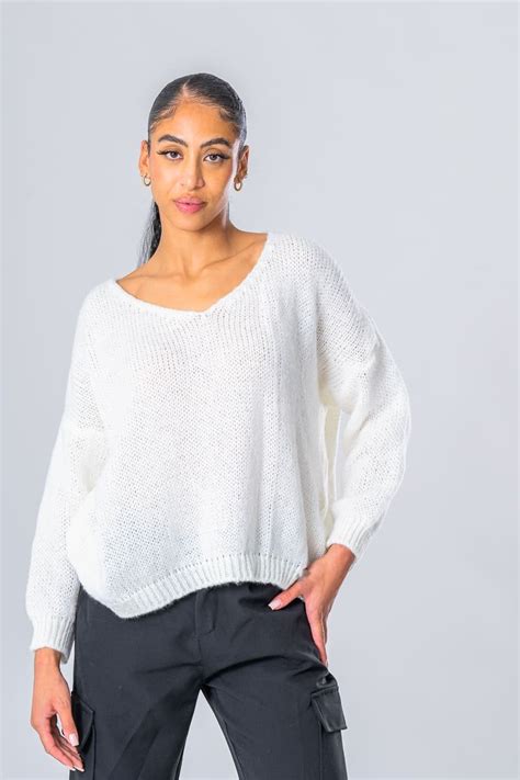 Pull Chauve Souris En Maille Blanc Cinelle Paris Mode Femme Tendance