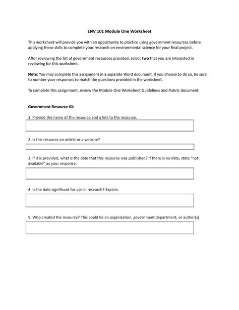 ENV 101 Module One Worksheet ENV 101 Module One Worksheet This