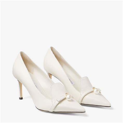 Jimmy Choo Felicitie Latte Nappa Leather Pumps With Pearl