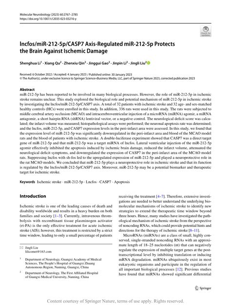 Lncfos Mir P Casp Axis Regulated Mir P Protects The Brain