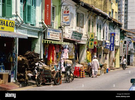 Street scene of shops and signs in Little India on Dunlop Street in the ...