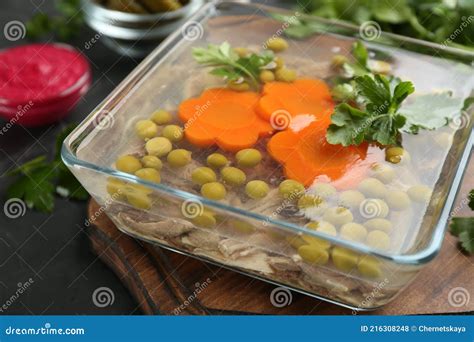 Aspic With Meat Eggs And Fresh Parsley Made With Thick And Rich