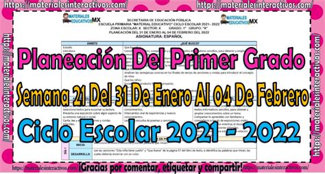 Planeación Del Primer Grado De Primaria Semana 21 Del 31 De Enero Al 04 De Febrero Del Ciclo