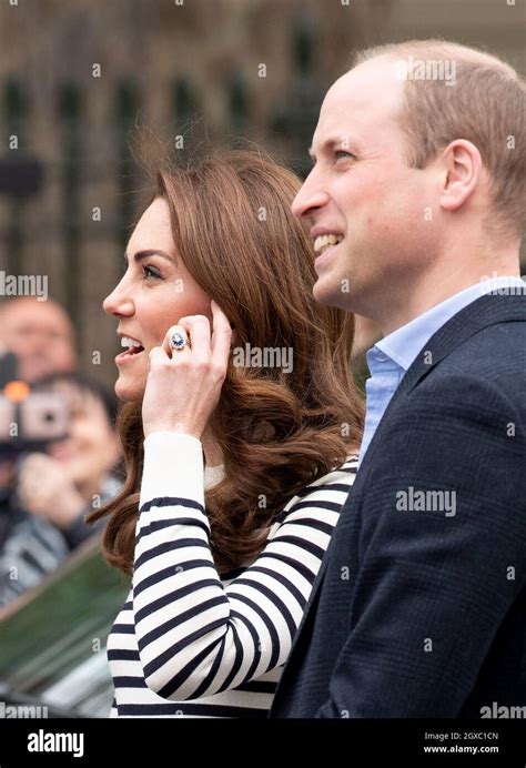 Prince William Duke Of Cambridge And Catherine Duchess Of Cambridge Wearing A Navy And White