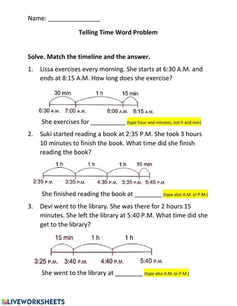 Telling Time Word Problem Worksheet Live Worksheets Worksheets Library