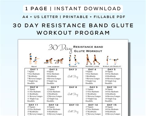 30 Day Glute Workout Plan With Resistance Bands Printable Fillable Pdf