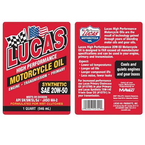 Lucas Oil Synthetic W Motorcycle Engine Oil For Wet Clutches