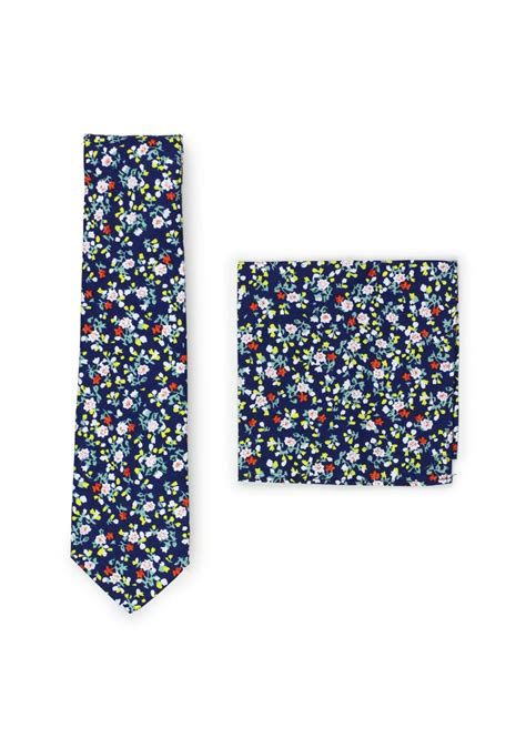 Flower Print Tie Set Hanky And Tie Combination With Blue Florals