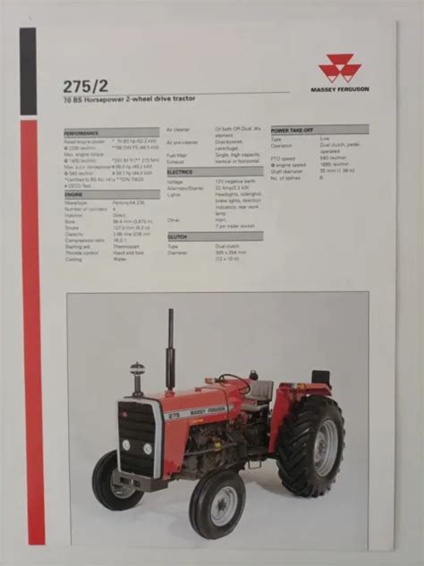 FICHE TECHNIQUE TRACTEUR Massey Ferguson MF 275 2 EUR 1 99 PicClick IT