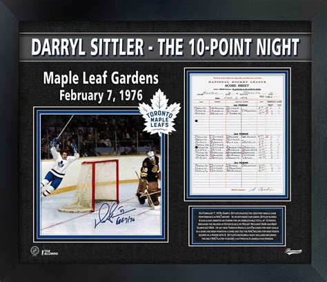 Darryl Sittler Toronto Maple Leafs Signed Framed 10x10 10 Point Night Collage With Scoresheet