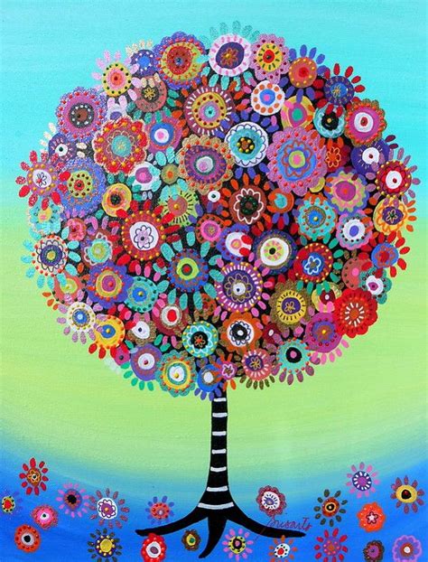 Tree Of Life Whimsical Folk Art Original Painting With By Prisarts