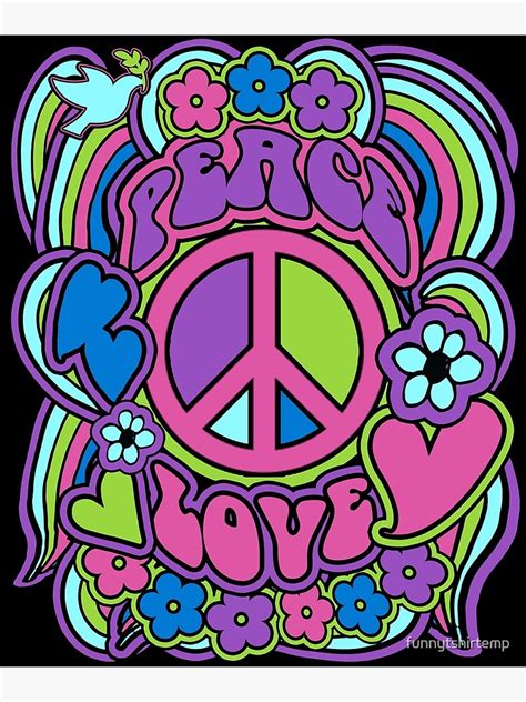 Peace Love Flower Power Dove Hippie RetroArt Psychedelic Poster For