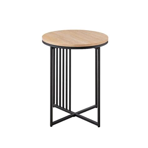 Walker Edison Contemporary Metal And Wood Round Side Table Coastal Oakblack Bbull8kco Best Buy