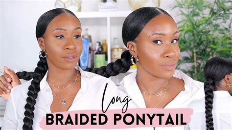 Sleek Long Braided Ponytail Protective Style Relaxed Hair