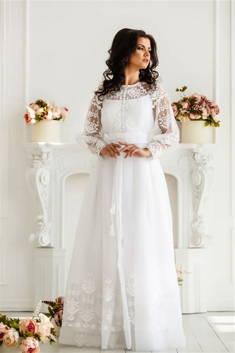 Princess Peasant Bohemian Organza Wedding Dress Maxi White Etsy