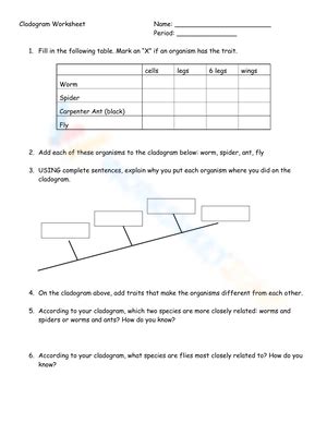 Cladogram worksheets