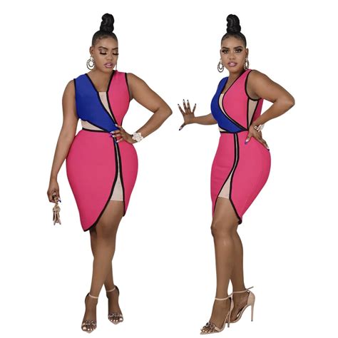 Zoctuo Sexy Birthday Dresses Women Slit Patchwork Color Irregular Mini Dress Outfit Pink Fashion