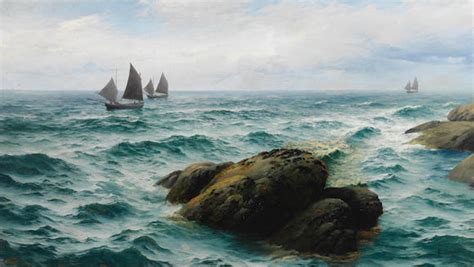 Bonhams David James British 1853 1904 Fishing Boats Off A Rocky