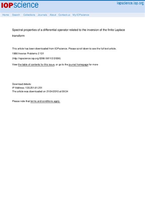 (PDF) Spectral properties of a differential operator related to the inversion of the finite ...