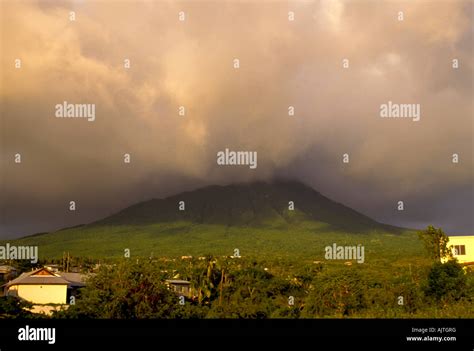 Mount Nevis, landmark green volcano peak, Caribbean, symbol of Island ...