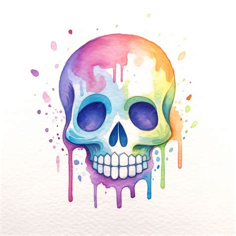 Premium Photo | A watercolor painting of a skull with a rainbow colored ...